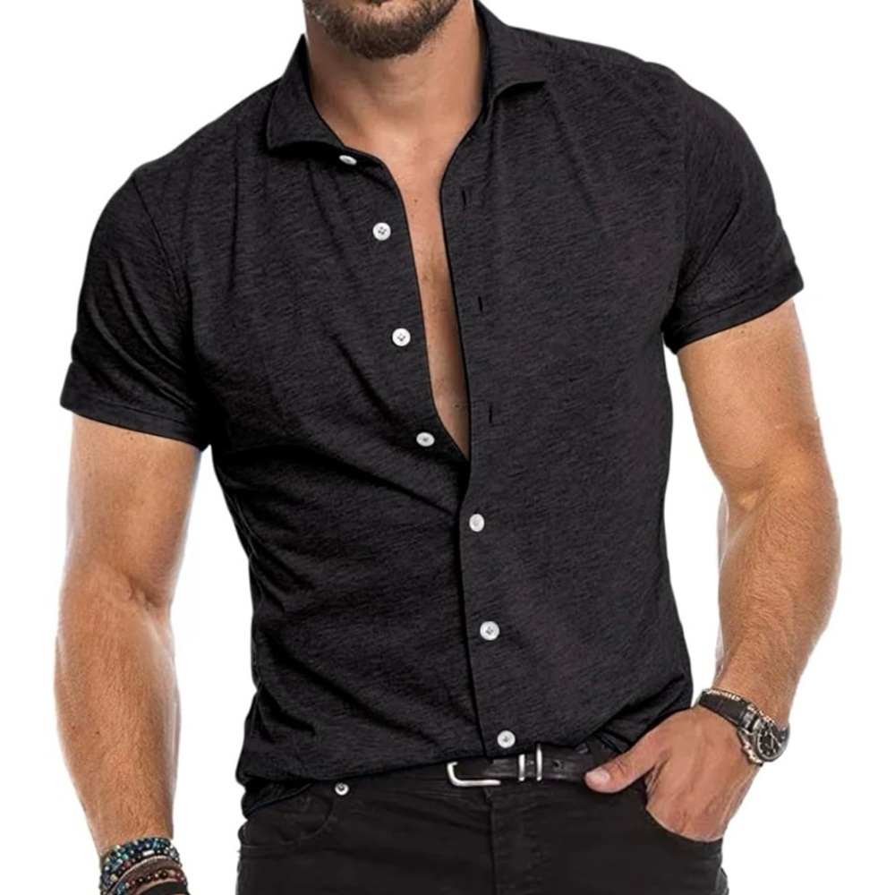 elselect Casual Button-Down Cotton Long Sleeve Stretchy Business Formal